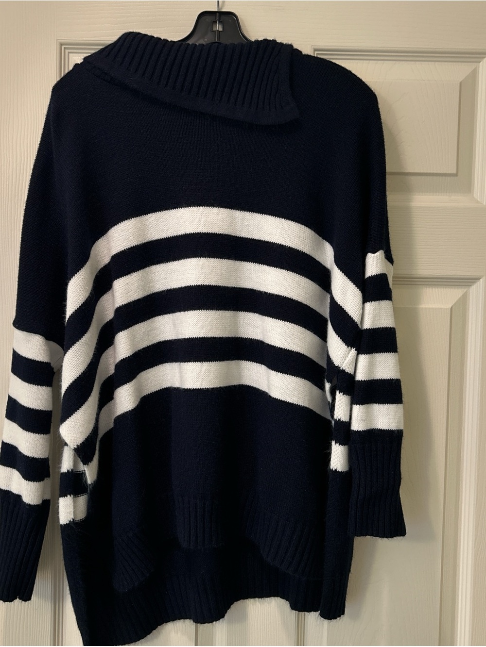 Navy and White Striped Cowl Neck Sweater